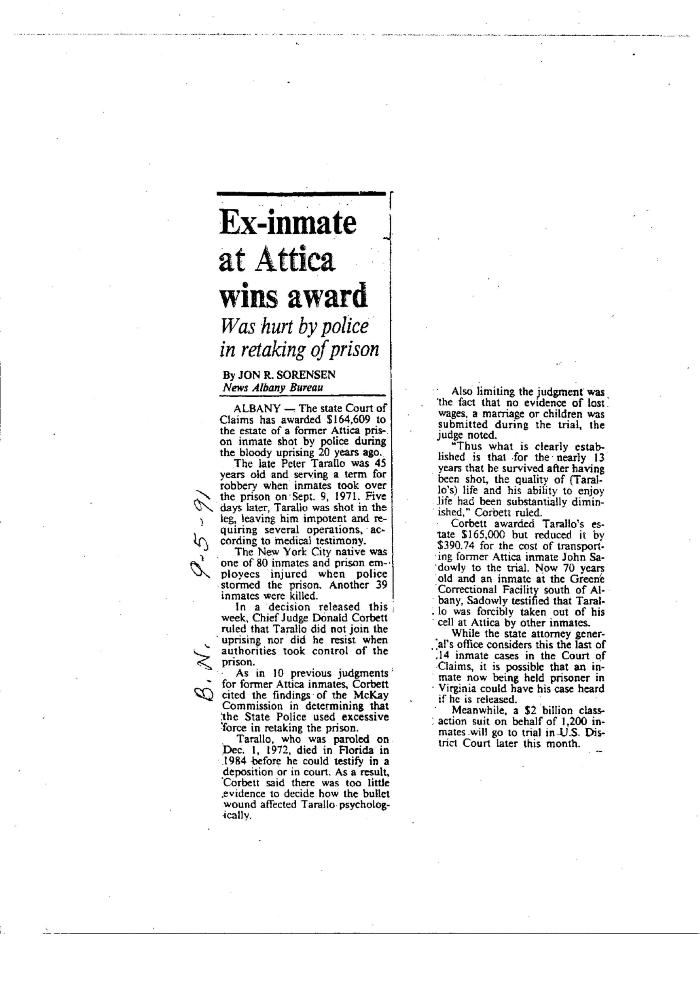 Ex-Inmate at Attica Wins Award