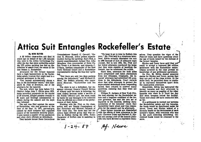 Attica Suit Entangles Rockefeller's Estate