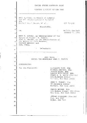 Transcript of the jury trial before the Honorable John T. Elfvin, United States District Court, Western District of New York.