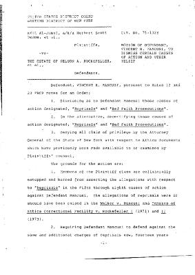 Motion of Defendant, Vincent R. Mancusi, to Dismiss Certain Causes of Action and Other Relief in the matter of Akil Al-Jundi, et al. v. Rockefeller, et al.