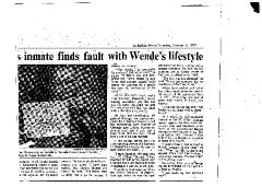 State's Most (In)famous Inmate Finds Fault with Wende's Lifestyle