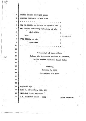 Transcript of Proceedings Before the Honorable Michael A. Telesca Concerning Stipulation of Settlement