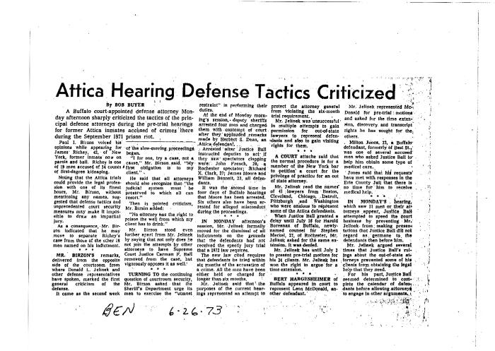 Attica Hearing Defense Tactics Criticized