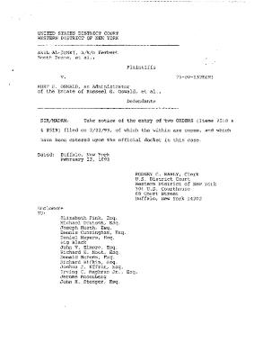 Orders by the Honorable John T. Elfvin, United States District Court, Western District of New York in the matter of Akil Al-Jundi, et al. v. Oswald, et al