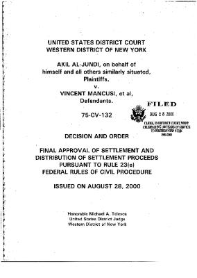 Decision and Order, Final Approval of Settlement and Distribution of Settlement Proceeds