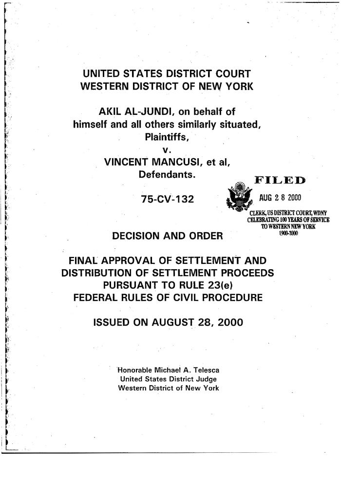 Decision and Order, Final Approval of Settlement and Distribution of Settlement Proceeds