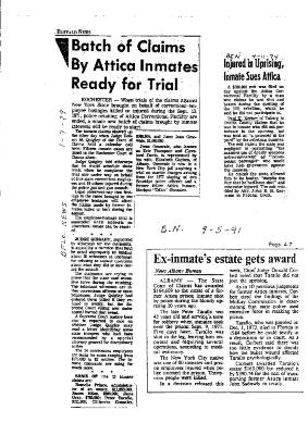 Miscellaneous Press Coverage of Attica Inmate Lawsuits