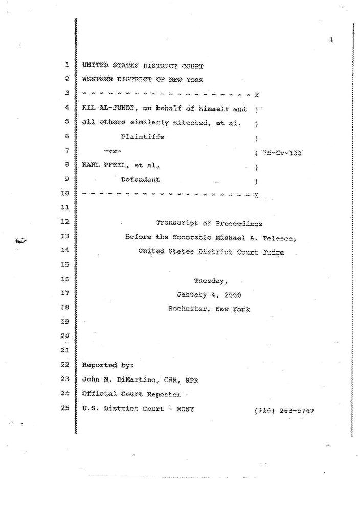 Transcript of Hearing Before Hon. Michael Telesca to Discuss Stipulation of Settlement