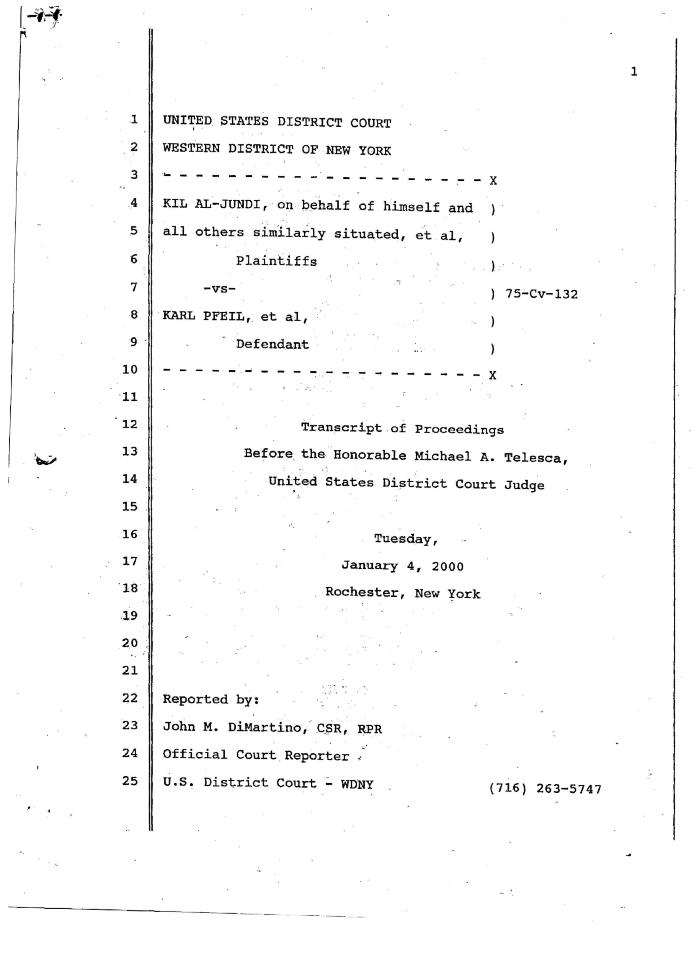 Transcript of Proceedings Before the Honorable Michael A. Telesca Concerning Stipulation of Settlement