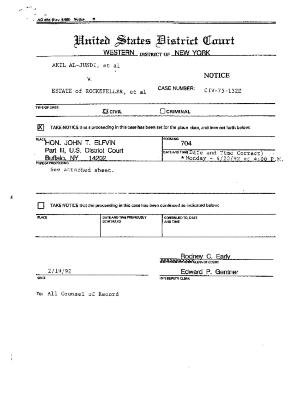 Notice from the United States District Court, Western District of New York in the matter of Akil Al-Jundi, et al. v. Rockefeller, et al.