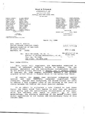 Correspondence to supplement the Memorandum of Mancusi's Motion to Dismiss in the matter of Akil Al-Jundi, et al. v. Rockefeller, et al.