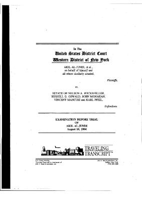 Examination Before Trial of Akil Al-Jundi, United States District Court, Western District of New York in the matter of Akil Al-Jundi, et al. v. Estate of Rockefeller, et al.