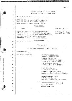 Transcript of the jury trial before the Honorable John T. Elfvin, United States District Court, Western District of New York.