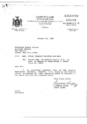 Memorandum Decision of the Honorable Donald J. Corbett, Jr. concerning the Claim of James Miles, State of New York Court of Claims, Claim 58941.