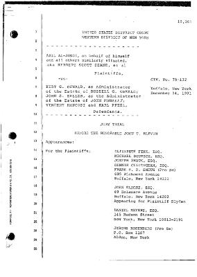 Transcript of the jury trial before the Honorable John T. Elfvin, United States District Court, Western District of New York.