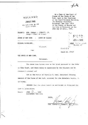 Decision, Claim of Michael McPhilomy, State of New York Court of Claims, Claim 57167.