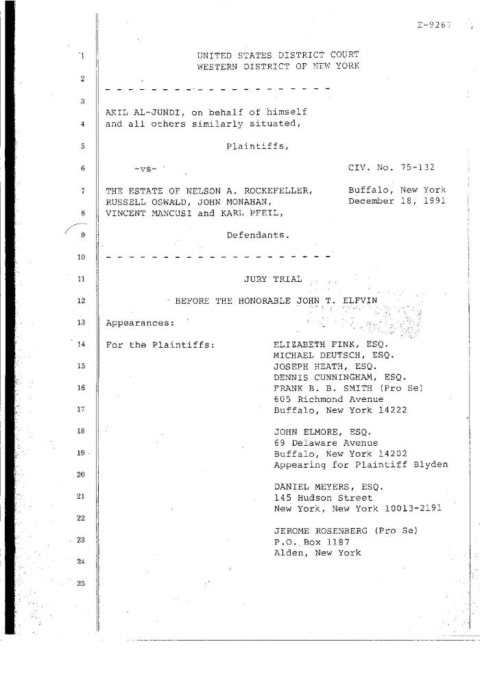 Transcript of the jury trial before the Honorable John T. Elfvin, United States District Court, Western District of New York.