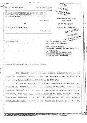 Memorandum Decision and Order of the Honorable Donald J. Corbett, Jr. concerning the Claim of James Miles, State of New York Court of Claims, Claim 58941.