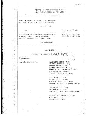 Transcript of the jury trial before the Honorable John T. Elfvin, United States District Court, Western District of New York.