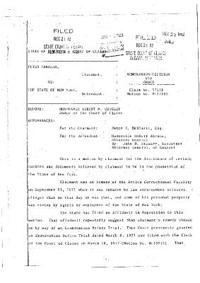 Memorandum Decision and Order of the Honorable Robert M. Quigley concerning the Claim of Peter Tarallo, State of New York Court of Claims, Claim 57158.