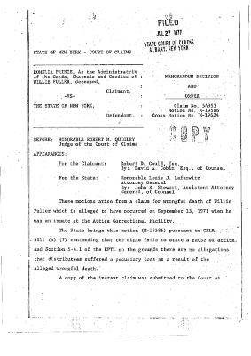 Memorandum Decision of the Honorable  Robert M. Quigley, concerning the Claim of Willie Fuller, State of New York Court of Claims, Claim 54953.