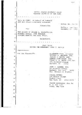 Transcript of the jury trial before the Honorable John T. Elfvin, United States District Court, Western District of New York.
