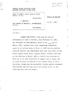 Notice of Motion and Supporting Affidavits to dismiss the plaintiffs' action against John Monahan in the matter of Akil Al-Jundi, et al. against Rockefeller, et al.