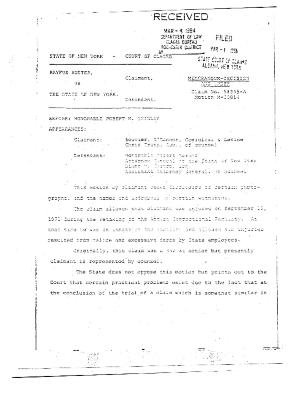 Memorandum Decision and Order of the Honorable Robert M. Quigley concerning the Claim of Rayfus Buster, State of New York Court of Claims, Claim 58355-A.