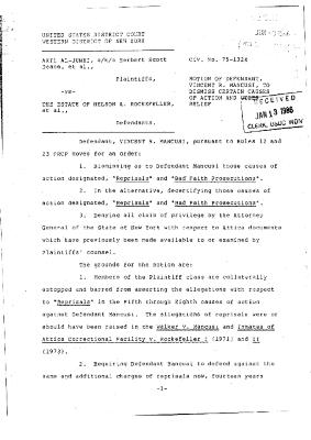 Motion of Defendant Mancusi to Dismiss Certain Causes of Action and Other Relief in the matter of Akil Al-Jundi, et al. vs. Rockefeller, et al.