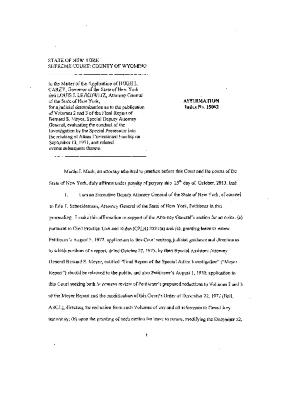 Supporting Affirmation of Mack for Petitioner, In the Application for a Judicial Determination as to the publication of Volumes 2 and 3 of the Meyer Report before the Honorable Patrick H. NeMoyer, State of New York Supreme Court, County of Wyoming.