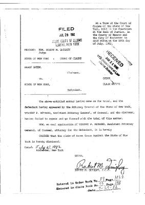 Order, by the Honorable Robert M. Quigley, Court of Claims of the State of New York in the matter of Green vs. State of New York.