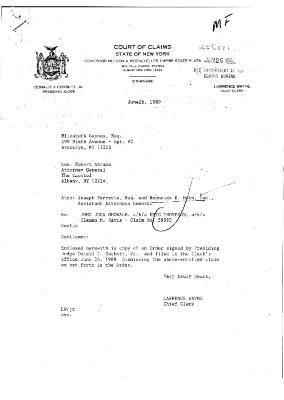 Order and Stipulation of the Honorable Donald J. Corbett, Jr. concerning the Claim of Jomo Joka Omowale, State of New York Court of Claims, Claim 59593.