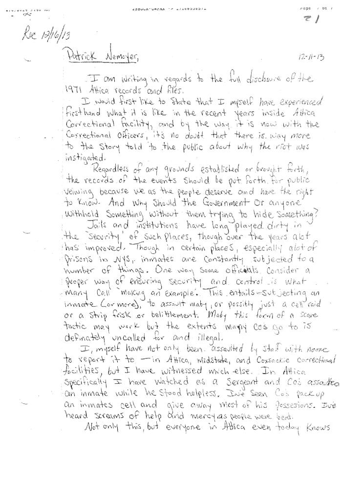 Kristopher A. White Letter of support for the release of the Meyer Report, In the Application for a Judicial Determination as to the publication of Volumes 2 and 3 of the Meyer Report before the Honorable Patrick H. NeMoyer, State of New York Supreme Court, County of Wyoming.