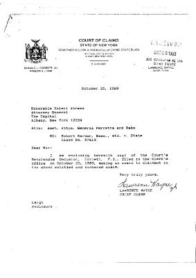 Memorandum Decision of the Honorable Donald J. Corbett, Jr. concerning the Claim of Paul K. Kerber, State of New York Court of Claims, Claim 57619.