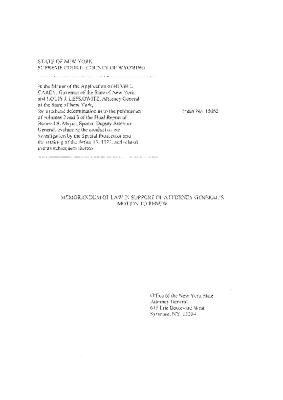 Memorandum of Law of Attorney General, In the Application for a Judicial Determination as to the publication of Volumes 2 and 3 of the Meyer Report before the Honorable Patrick H. NeMoyer, State of New York Supreme Court, County of Wyoming