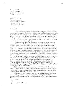 Letter from Laurence McMahon in support for the release of the Meyer Report, In the Application for a Judicial Determination as to the publication of Volumes 2 and 3 of the Meyer Report before the Honorable Patrick H. NeMoyer, State of New York Supreme Court, County of Wyoming.