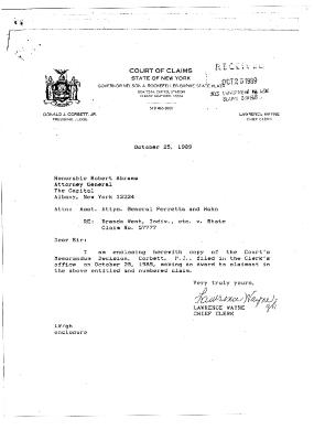 Memorandum Decision of the Honorable Donald J. Corbett, Jr. concerning the Claim of Willie West, Jr., State of New York Court of Claims, Claim 57777.