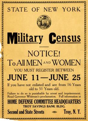 Broadside for Military Census Registration in Rensselaer County