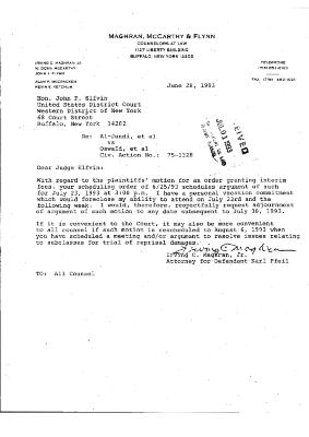 Letter from Irving Maghran to Hon. John Elfvin Requesting Adjournment