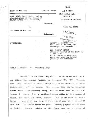 Memorandum Decision of the Honorable Donald J. Corbett, Jr. concerning the Claim of Melvin Duvall Gray,  State of New York Court of Claims, Claim 57776.