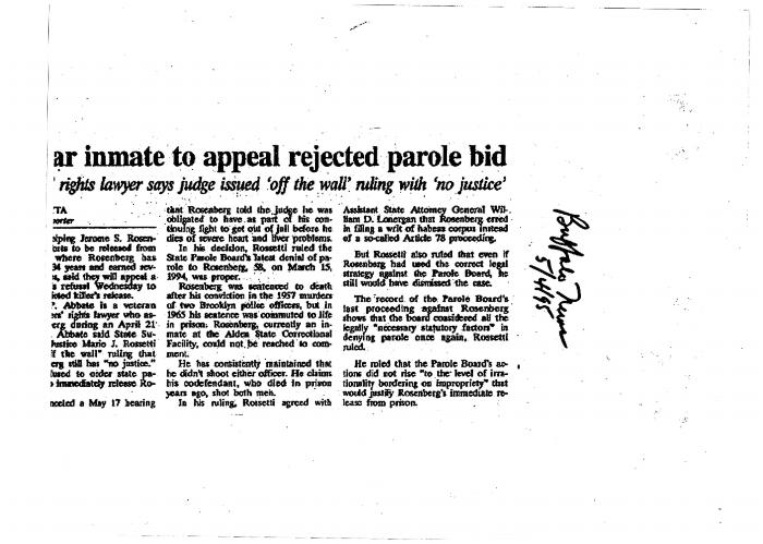 34-year Inmate to Appeal Rejected Parole Bid
