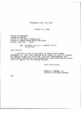 Letter from Donald Berens to Harvey Silverstein Enclosing Order