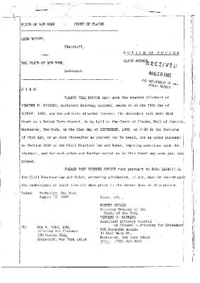 Notice of Motion, State of New York Court of Claims in the matter of Wright vs State of New York, Claim 55052