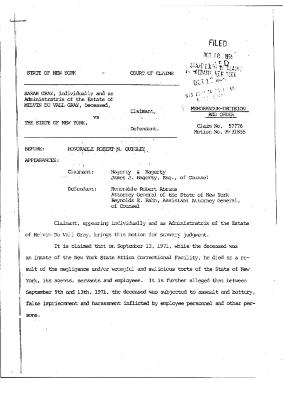 Memorandum Decision and Order of the Honorable Robert M. Quigley concerning the Claim of Melvin DuVall Gray, State of New York Court of Claims, Claim 57776.