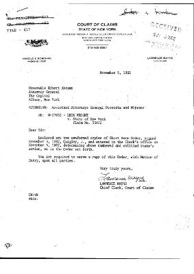 Short Form Order of the Honorable Robert M. Quigley concerning the Claim of Leon Wright, State of New York Court of Claims, Claim 55052.