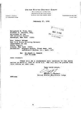 Letter from Magistrate Edmund Maxwell to Counsel