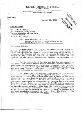 Letter from John Stenger to Judge John Elfvin