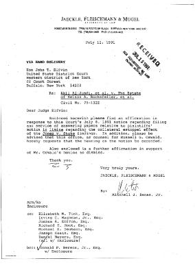 Letter from Mitchell Banas to Judge John Elfvin