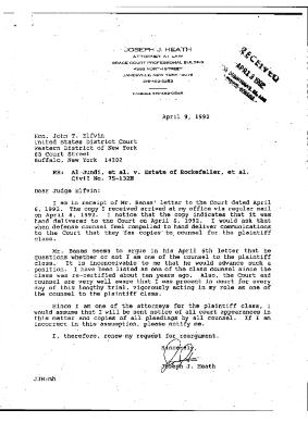 Letter from Joseph Heath to Hon. John Elfvin