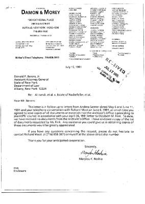 Letter from Marylou Roshia to AAG Donald Berens